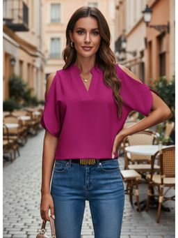 PARTIQ - Womens Solid Half Sleeves Top - Red