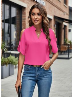 PARTIQ - Womens Solid Half Sleeves Top - Red