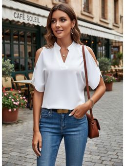 PARTIQ - Womens Solid Half Sleeves Top - White