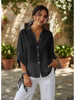 PARTIQ - Womens Cotton And Linen Full Sleeves Shirt - Black
