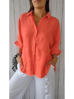 PARTIQ - Womens Cotton And Linen Full Sleeves Shirt - Red