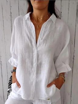 PARTIQ - Womens Cotton And Linen Full Sleeves Shirt - White