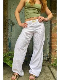 PARTIQ - Womens Wide-Leg Mid-Waisted Loose Pant - White
