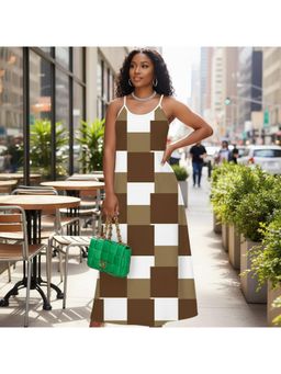 PARTIQ - Womens Sleeveless Pocket Check Dress - Khaki