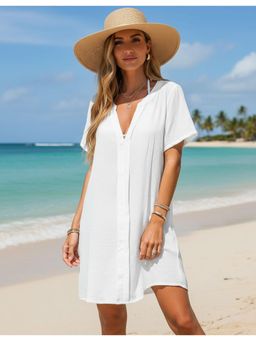 PARTIQ - Womens Solid Half Sleeves Shirt Dress - White