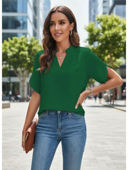 PARTIQ - Womens Summer Solid Loose Top - Green