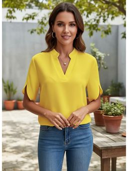 PARTIQ - Womens Summer Solid Loose Top - Yellow