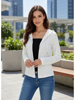 PARTIQ - Womens Hooded Drawstring Full Sleeve Jacket - White