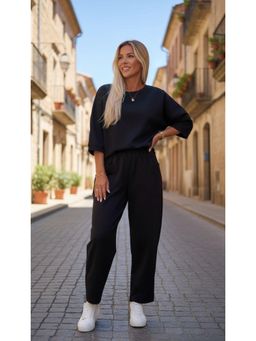 PARTIQ - Womens Crew Neck Full Sleeve Pocket Top With Pant - Black