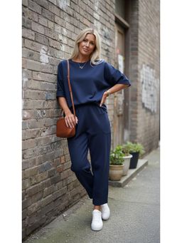 PARTIQ - Womens Crew Neck Full Sleeve Pocket Top With Pant - Blue