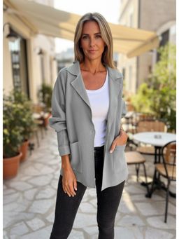 PARTIQ - Womens Versatile Front Pocket Blazer - Grey