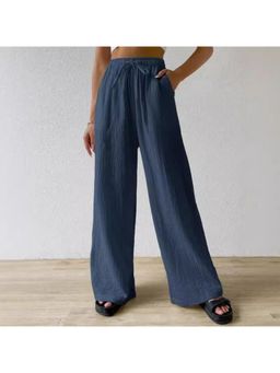 PARTIQ - Womens Versatile Elasticated Casual Solid Wide-Leg Pant - Blue