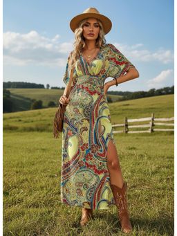 PARTIQ - Womens Loose Slit V-Neck Dress - Yellow