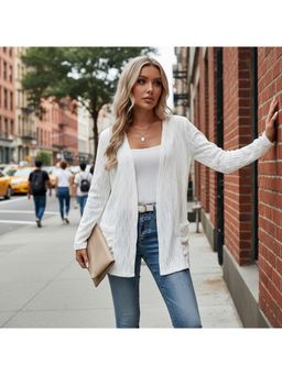 PARTIQ - Womens Lapel Collar Full Sleeve Woolen Blazer - White