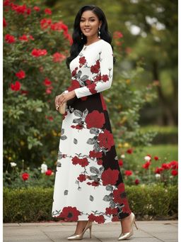 PARTIQ - Womens Plus Size Pockets Round Neck Full Sleeves Big Swing Dress - Red