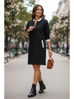 PARTIQ - Womens Zipper Three-Quarter Sleeve Dress - Black