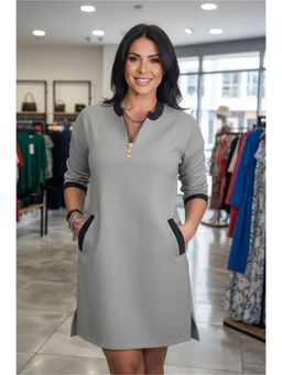 PARTIQ - Womens Zipper Three-Quarter Sleeve Dress - Grey