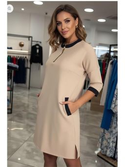 PARTIQ - Womens Zipper Three-Quarter Sleeve Dress - Khaki