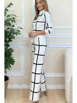 PARTIQ - Womens Long Sleeve Plaid Check Co-Ord Set - White