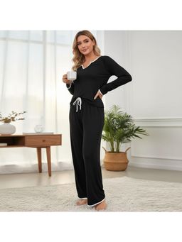 PARTIQ - Womens Round Neck Loose Drawstring Top With Trouser - Black