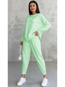 PARTIQ - Womens Casual Loose Irregular Full-Sleeve Sweatshirt With Trouser - Green