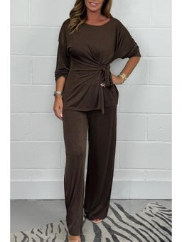 PARTIQ - Womens Full Sleeve Top And Pant Co-Ord Set - Brown