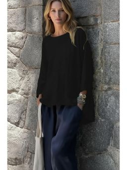 PARTIQ - Womens Cotton And Linen Loose Top - Black