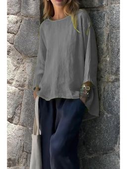 PARTIQ - Womens Cotton And Linen Loose Top - Grey