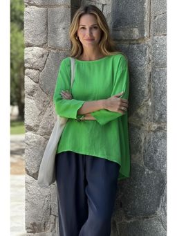 PARTIQ - Womens Cotton And Linen Loose Top - Green