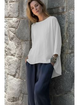 PARTIQ - Womens Cotton And Linen Loose Top - White