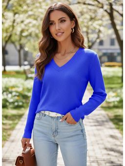 PARTIQ - Womens V-Neck Regular Length Casual Style Top - Blue
