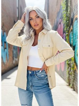 PARTIQ - Womens Solid Corduroy Loose Jacket - Beige