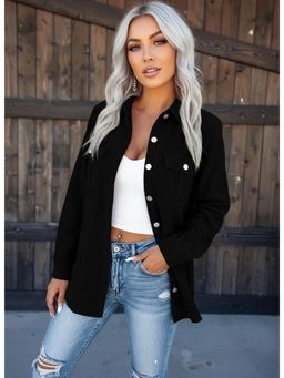 PARTIQ - Womens Solid Corduroy Loose Jacket - Black