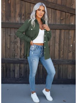 PARTIQ - Womens Solid Corduroy Loose Jacket - Green