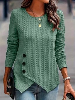 PARTIQ - Womens Vintage Full-Sleeved With Buttons Top - Green