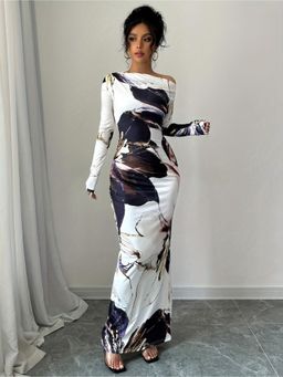 PARTIQ - Womens Floral Print Crossbody Shoulder Hip Wrap Dress - White