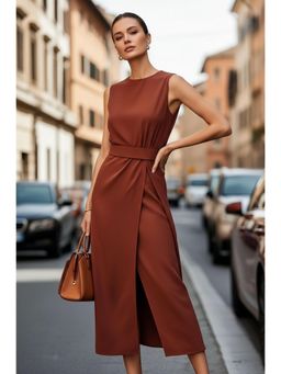 PARTIQ - Womens Summer Sleeveless Solid Dress - Red