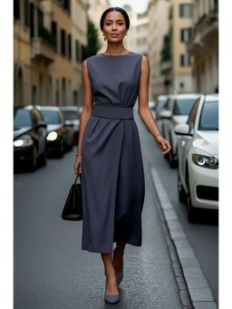 PARTIQ - Womens Summer Sleeveless Solid Dress - Blue