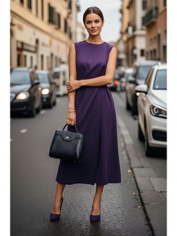 PARTIQ - Womens Summer Sleeveless Solid Dress - Purple