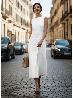 PARTIQ - Womens Summer Sleeveless Solid Dress - White