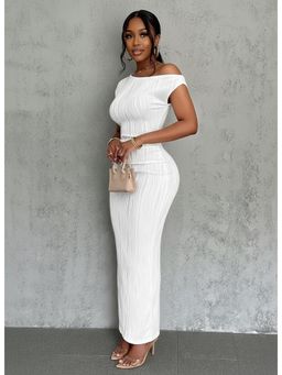 PARTIQ - Womens New Cross-Border Cute Fashion Water Ripple Slanted Shoulder Dress - White