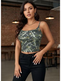 PARTIQ - Womens Slim Floral Crop Top - Brown