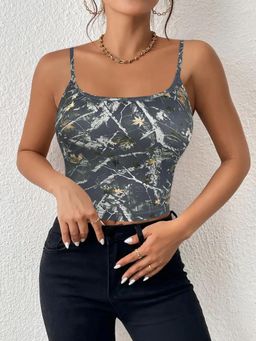 PARTIQ - Womens Slim Floral Crop Top - Grey