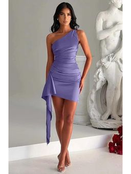 PARTIQ - Womens Cross-Border Pleated Slit Satin Dress - Purple