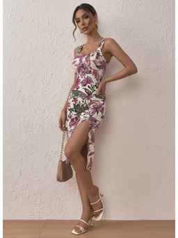 PARTIQ - Womens Cinched Waist Hip-Hugging Flowers Sexy Dress - Purple