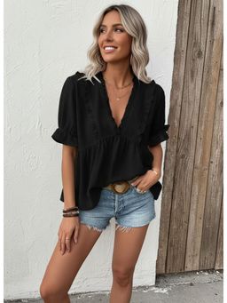 PARTIQ - Womens Flowing Half Sleeves Top - Black