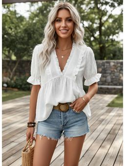 PARTIQ - Womens Flowing Half Sleeves Top - White