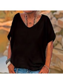 PARTIQ - Womens Solid Loose Half Sleeved T-Shirt - Black