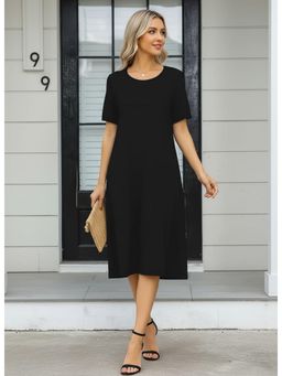 PARTIQ - Womens Solid Half Sleeves Round Neck Dress - Black