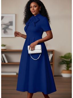 PARTIQ - Womens Elegant Work Party A-Line With Pockets Dress - Blue